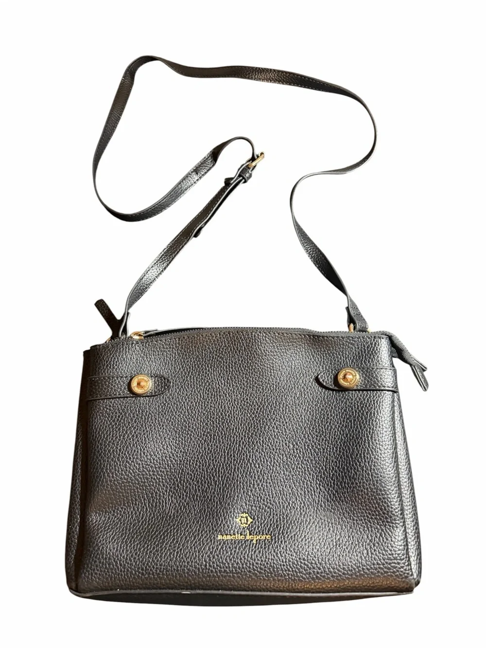 Nanette Laporte Arti Triple Section Black Pebbled Leather Crossbody Bag